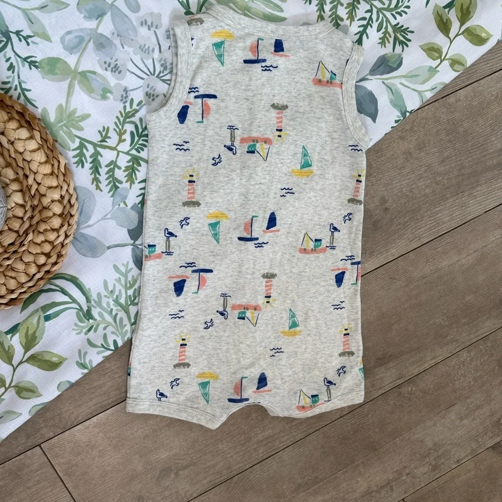 Carter’s Toddler Boy Sailboat Snap Up Sleeveless Romper Size 24 Months